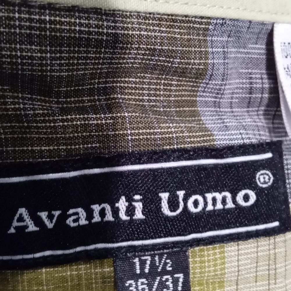 Avanti Uomo Men's 17.5 36/37 Plaid Dress Shirt - Green and Gray Needs Cufflinks - Picture 5 of 8